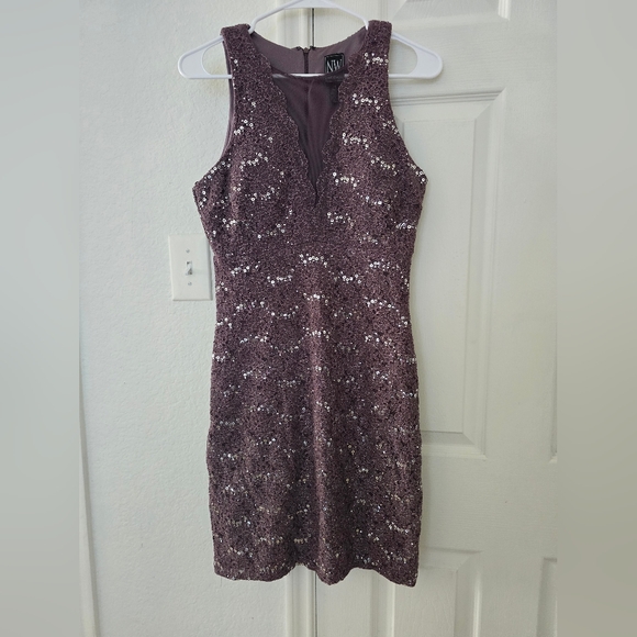 Nightway Sequined Lace Cocktail Dress - Picture 2 of 7